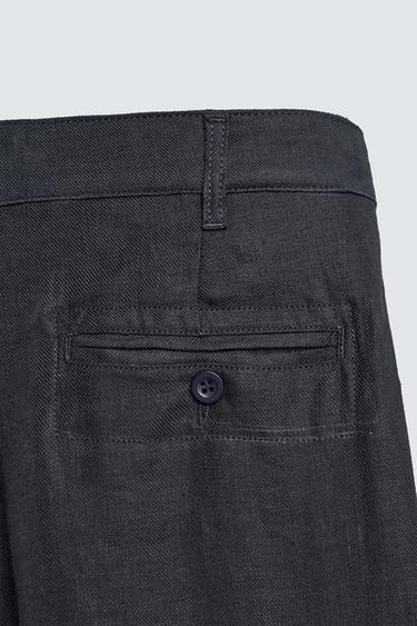 PANTALON À PLIS 100% LIN - Bleu marine de Zara - Image 9