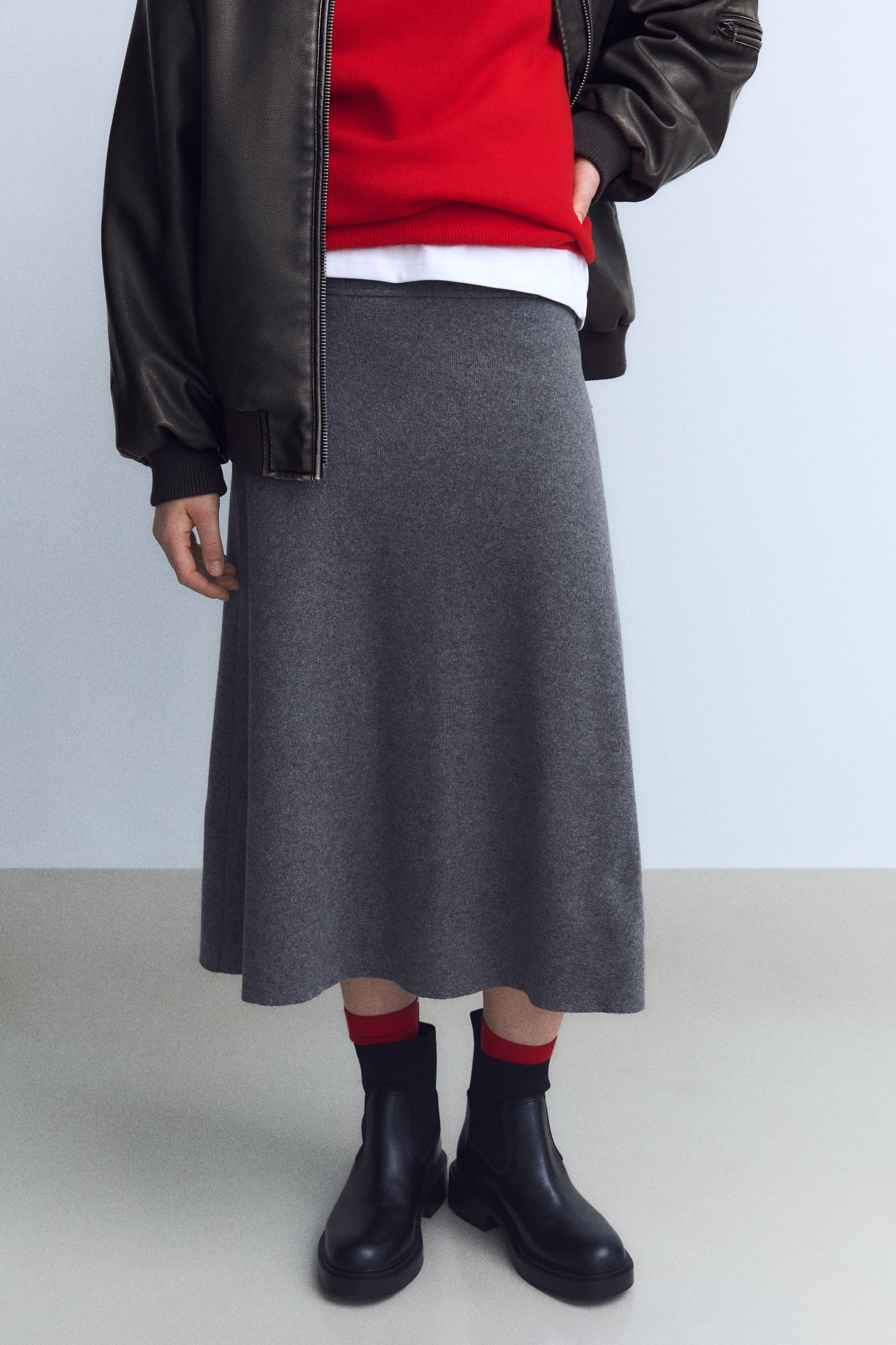 ソフトボリュームミディスカート - ダークアンソラジット | ZARA