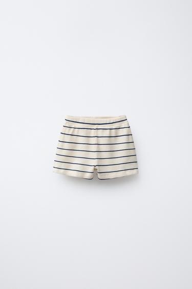 STRIPED WAFFLE BERMUDA SHORTS - Light ecru by Zara