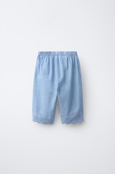 PANTALON DENIM BRODÉ - Bleu moyen de Zara - Image 1