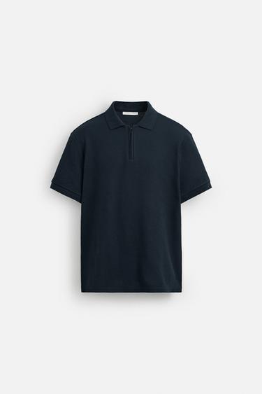 QUARTER-ZIP POLO SHIRT - Navy blue by Zara