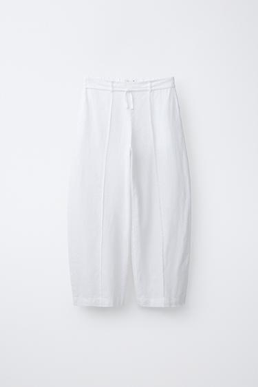 PANTALÓN RECTO CORDÓN CON LINO - Blanco roto de Zara