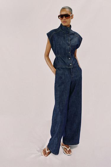 CHALECO CINTURA ELÁSTICA CON LINO - Índigo de Zara