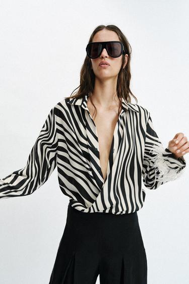 CHEMISE IMPRIMÉ ANIMAL PLUMES - Noir / Écru de Zara - Image 1