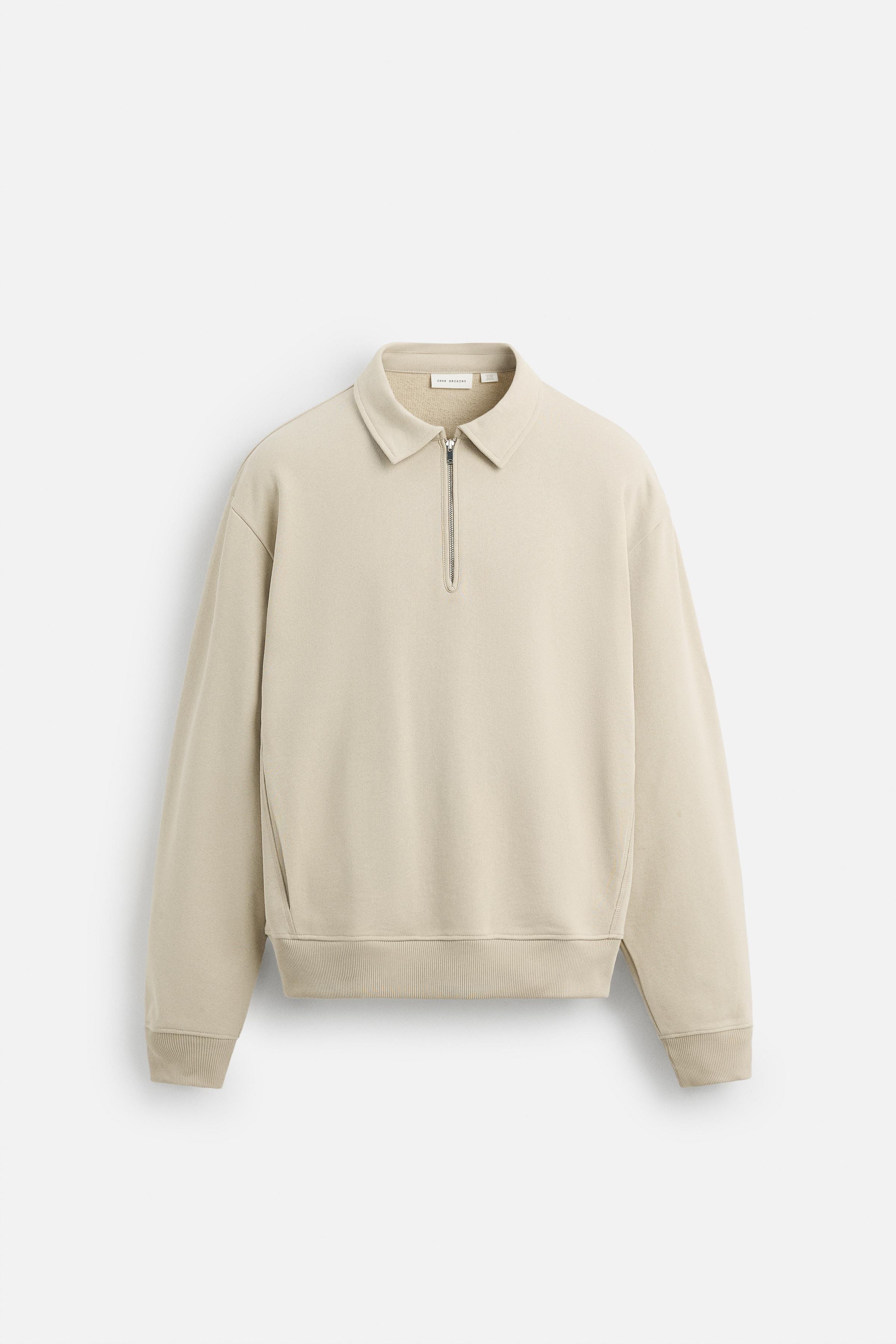ジッパーディテール ポロスウェットシャツ - ベージュ | ZARA