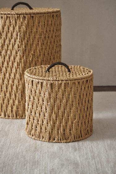 ROUND BASKET WITH LID - Light beige by Zara
