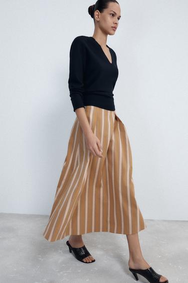 Zara ZW COLLECTION STRIPED MIDI SKIRT - Multicolored
