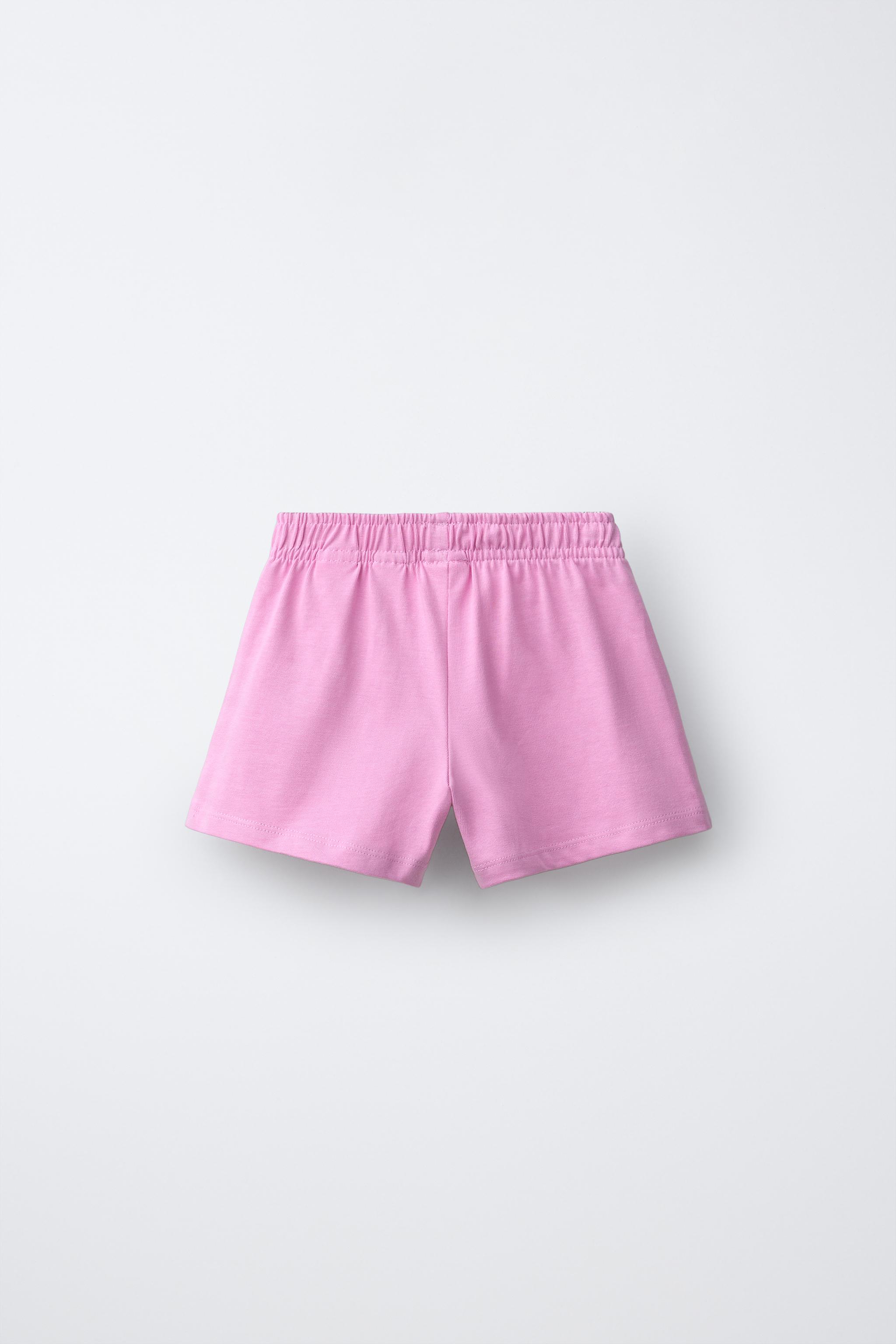 EMBROIDERED PLUSH BERMUDA SHORTS — Mid-pink