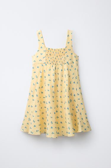 ROBE À FRONCES ET FLEURS - Jaune pastel de Zara - Image 1