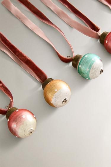 PACK OF RETRO COLOURED MINI BAUBLE CHRISTMAS TREE DECORATIONS (PACK OF 6) - Multicoloured by Zara - Image 2