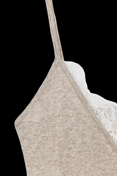 LACE STRAPPY TOP - Beige marl by Zara