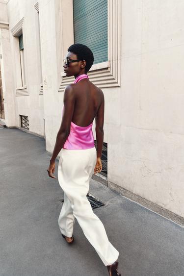 TOP HALTER SATINÉ - Rose / Lilas de Zara - Image 3