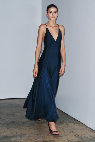 VESTIDO LARGO SATINADO ZW COLLECTION - Marino oscuro de Zara - Imagen 0