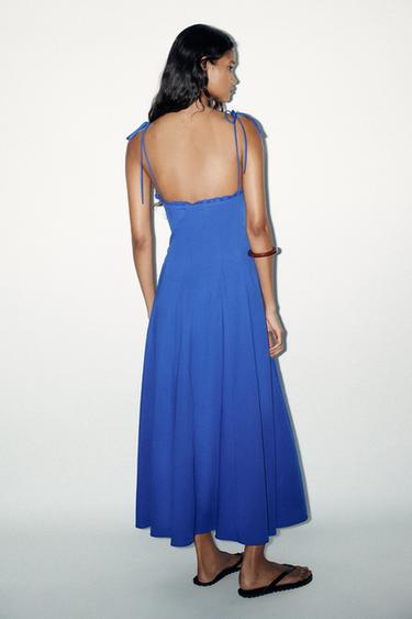ROBE MIDI POPELINE NŒUDS - Bleu moyen de Zara - Image 4