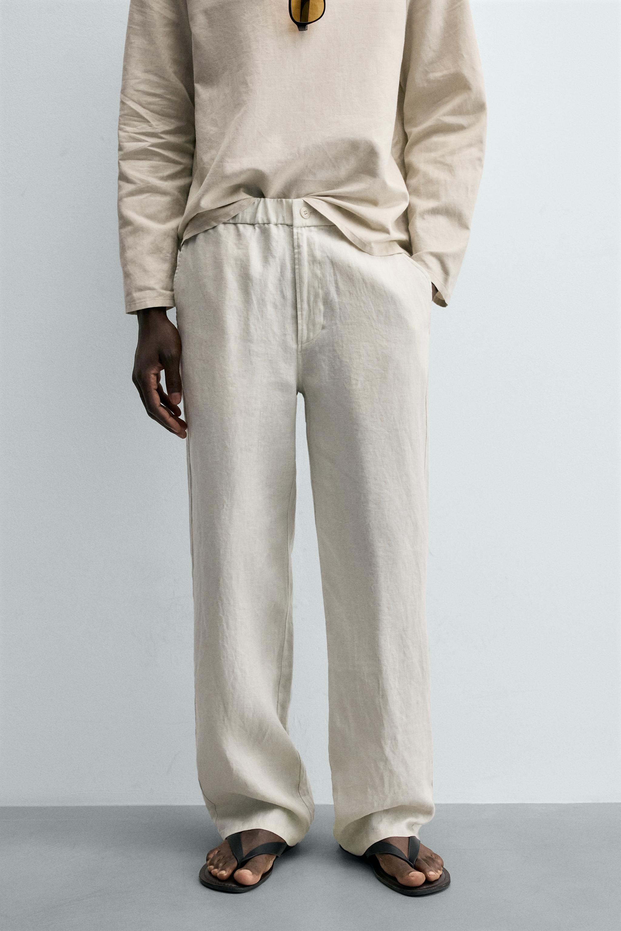 100% LINEN REGULAR FIT PANTS — Sand