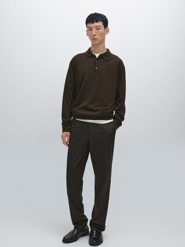 Zara 100% merino wool knit polo jumper - Brown
