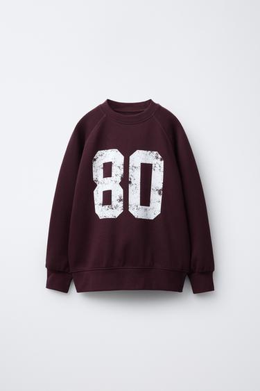 Zara NUMBER PRINT SWEATSHIRT - Burgundy - Image 0