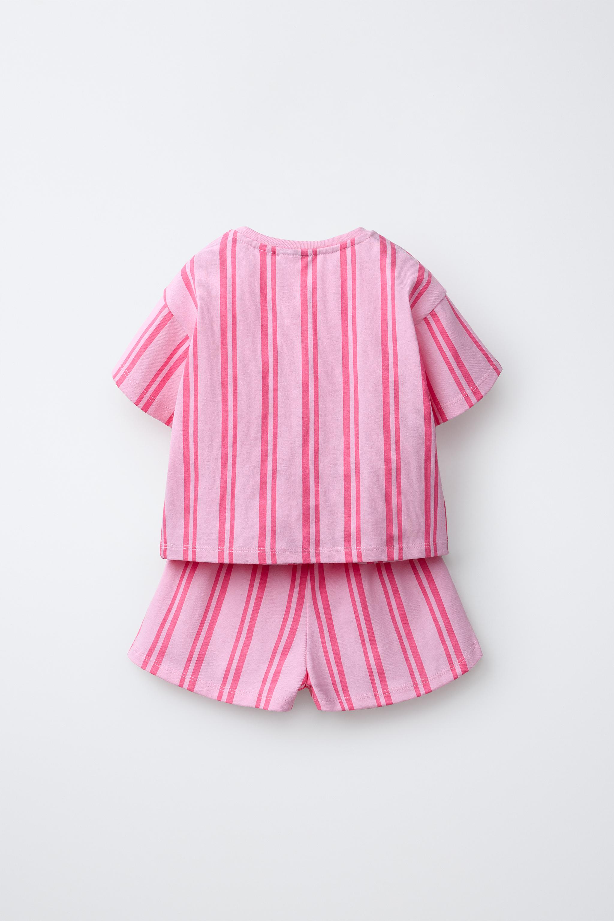EMBROIDERED FRUIT STRIPED T-SHIRT AND BERMUDA SET