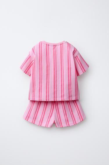 ENSEMBLE T-SHIRT ET BERMUDA À RAYURES ET FLEURS BRODÉES - Rose de Zara - Image 2