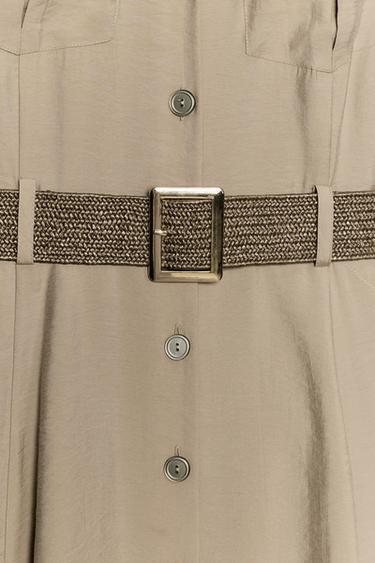 ROBE MI-LONGUE CHEMISE AVEC CEINTURE - Marron clair de Zara - Image 3