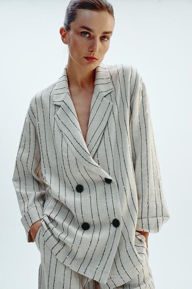 BLAZER A RIGHE E PAILLETTES - Beige chiaro di Zara