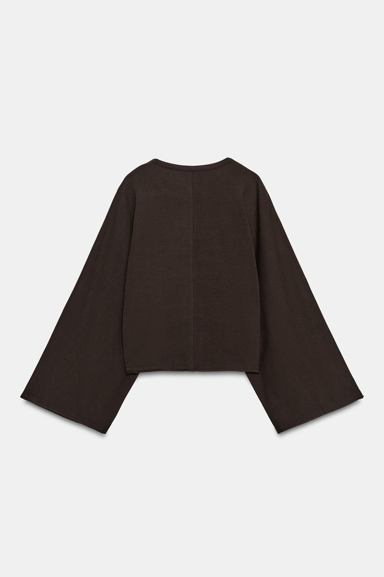 COTTON WIDE-SLEEVE T-SHIRT — Brown