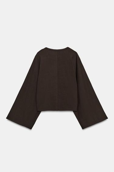 COTTON WIDE-SLEEVE T-SHIRT — Brown 2