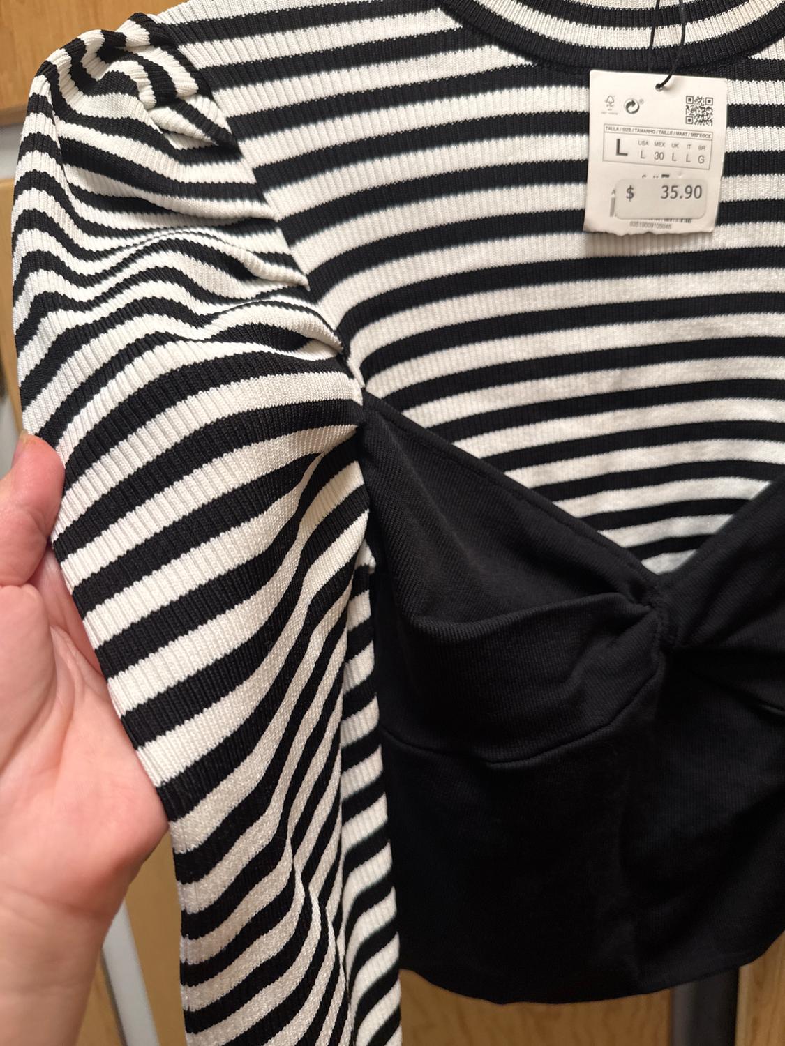 STRIPED CROPPED SHIRT WITH PUFFED LONG SLEEVE - Image 4