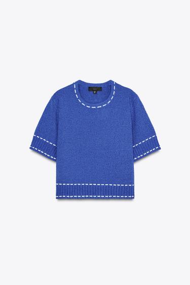 TOP WITH TOPSTITCHING - Bluish by Zara - Image 4