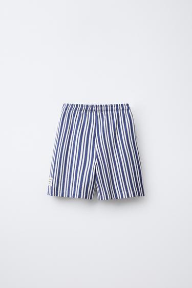 STRIPED TERRY BERMUDA SHORTS - Ecru / Navy by Zara - Image 1