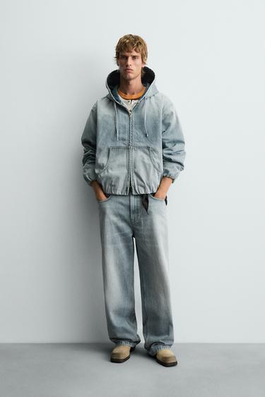 ÁO KHOÁC DENIM CÓ MŨ TRÙM - Màu ngọc xanh biển từ Zara