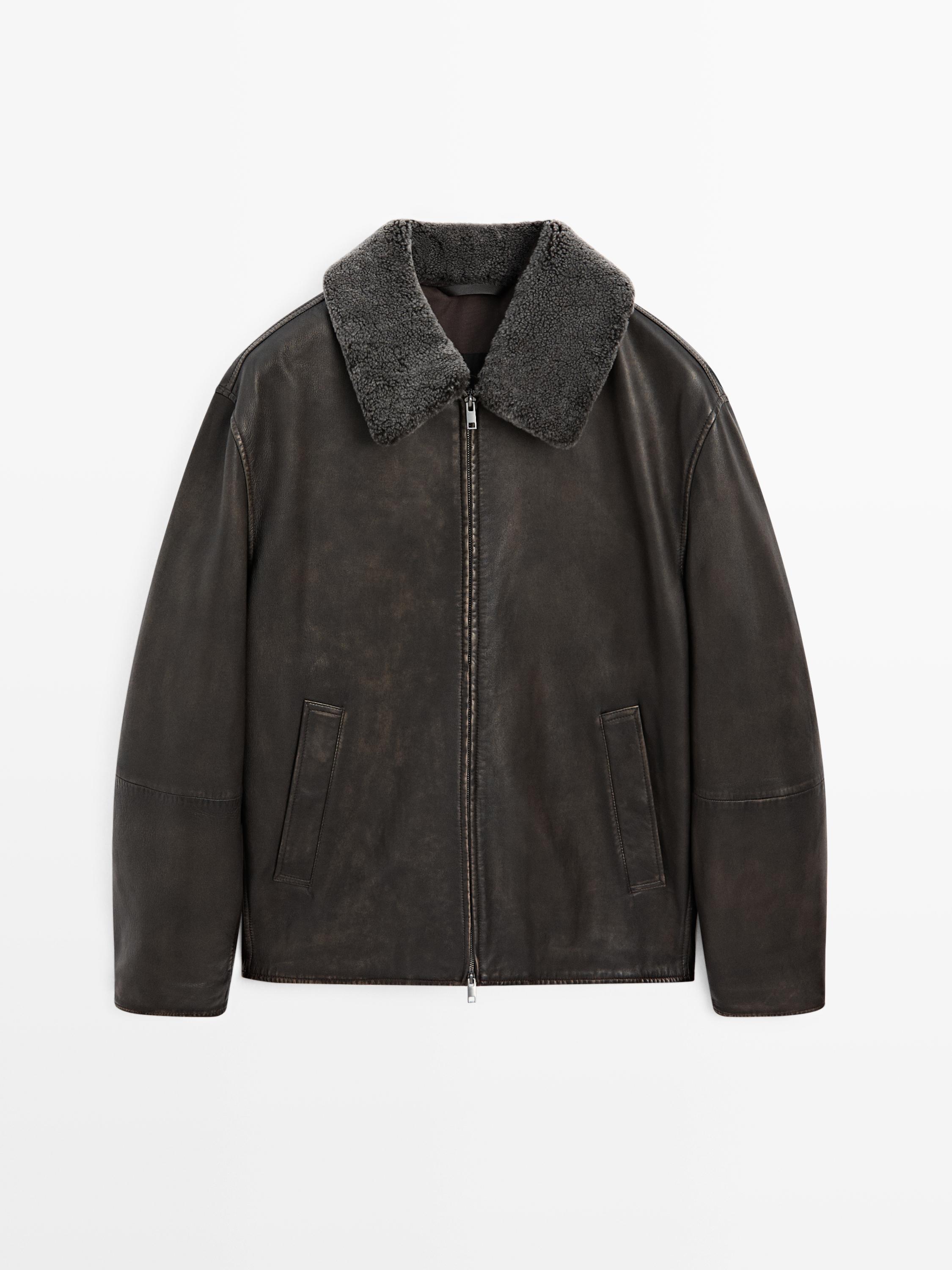 Nappa leather jacket with lambskin collar