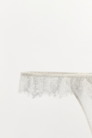 SILK LACE THONG - Light ecru by Zara - Image 8