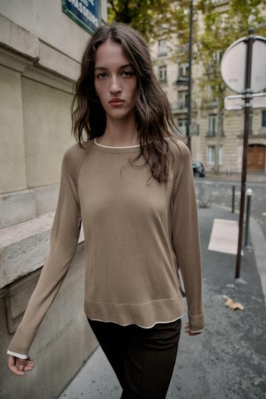 Zara DOUBLE KNIT SWEATER - Mink