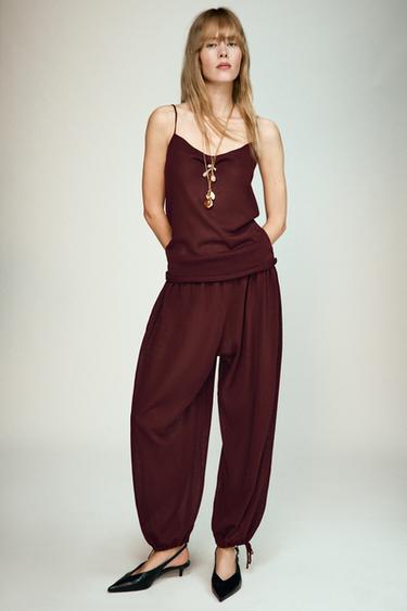 PANTALÓN BOMBACHO PUNTO - Granate oscuro de Zara