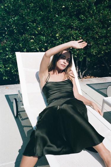 Zara LIMITED EDITION SATIN LONG DRESS - Green