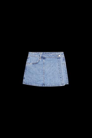 Zara Z1975 WRAP DENIM SKORT - Mid-blue - Image 0