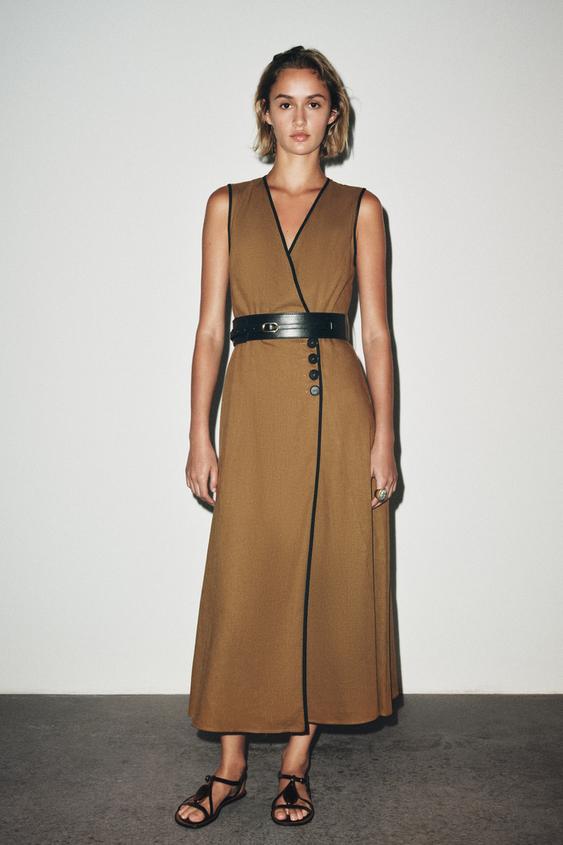 LINEN BELTED MIDI DRESS