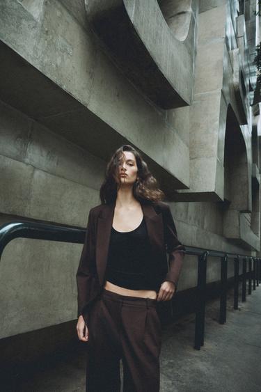 PANTALÓN RECTO PINZAS - Marrón de Zara