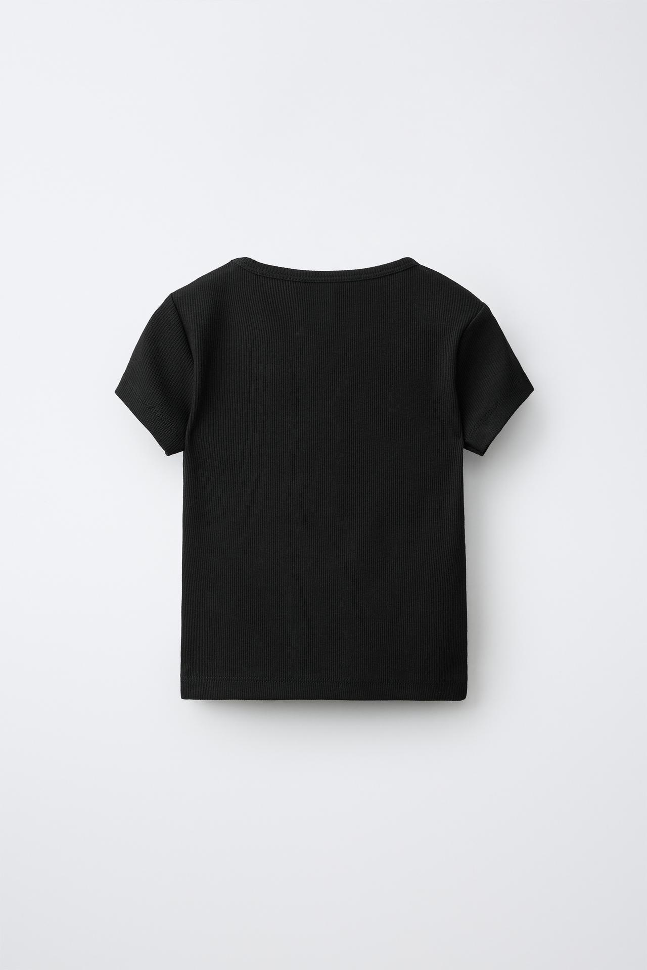 BEADED EMBROIDERED RIB T-SHIRT — Black