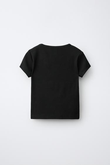 BEADED EMBROIDERED RIB T-SHIRT — Black 2