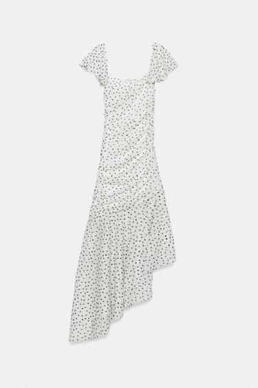 MIDI DRESS WITH DOTS - Black / White by Zara - Image 8