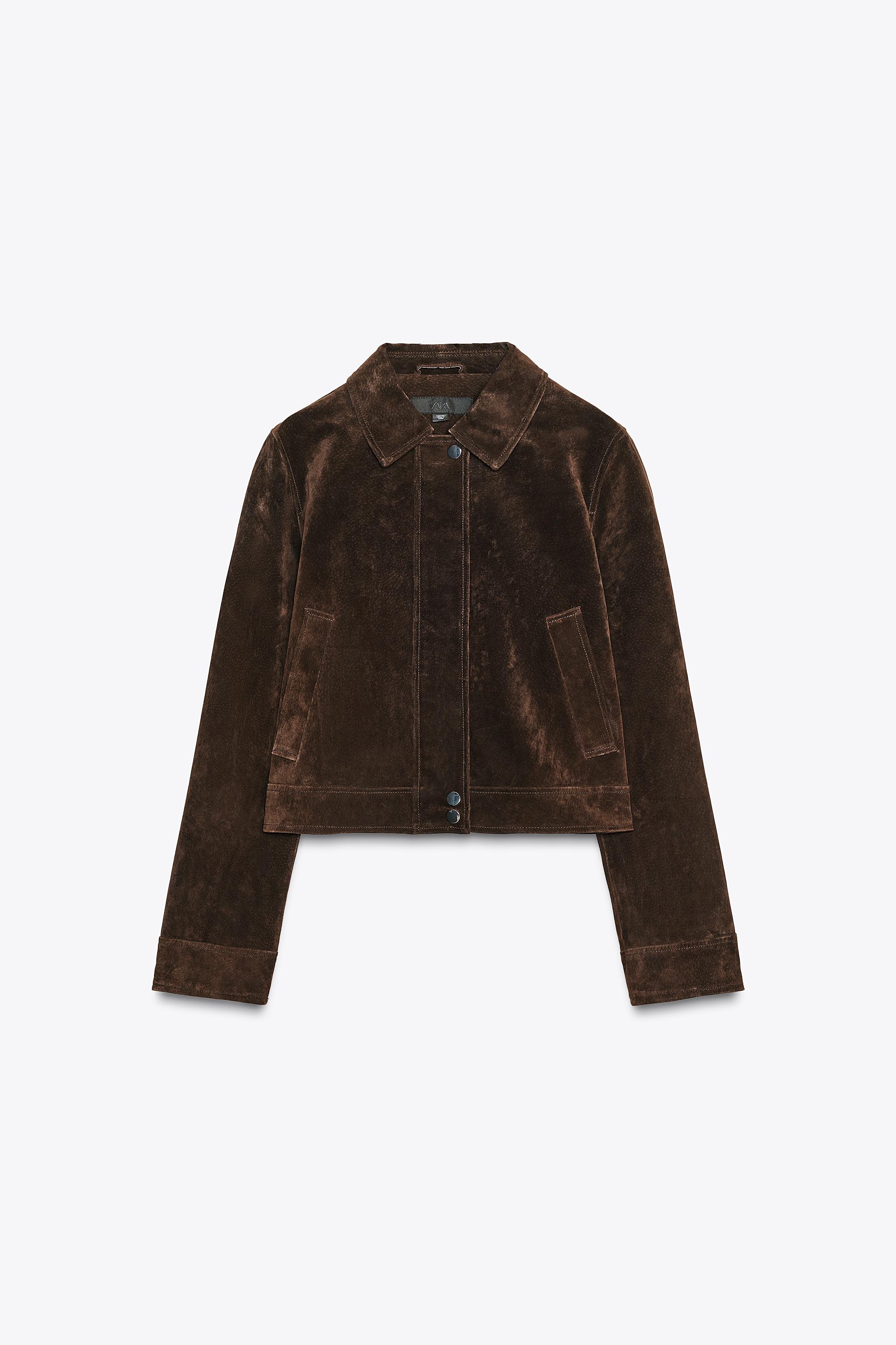 新品 ZARA ダークブラウン ショート丈レザージャケット ショート丈ダブルフェイスジャケット - ダークブラウン | ZARA