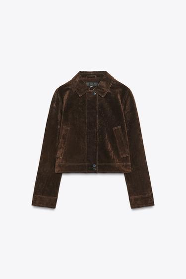 CROPPED 100% LEATHER JACKET - Dark brown by Zara