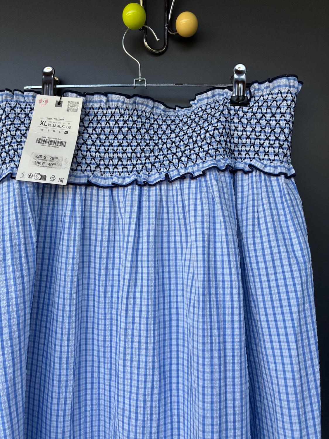 EMBROIDERED CHECK MIDI SKIRT - Image 3