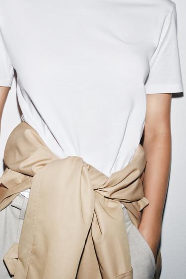 T-SHIRT EN COTON MERCERISÉ - Blanc de Zara - Image 4