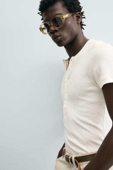 RIB HENLEY T-SHIRT - Oyster-white by Zara - Image 4