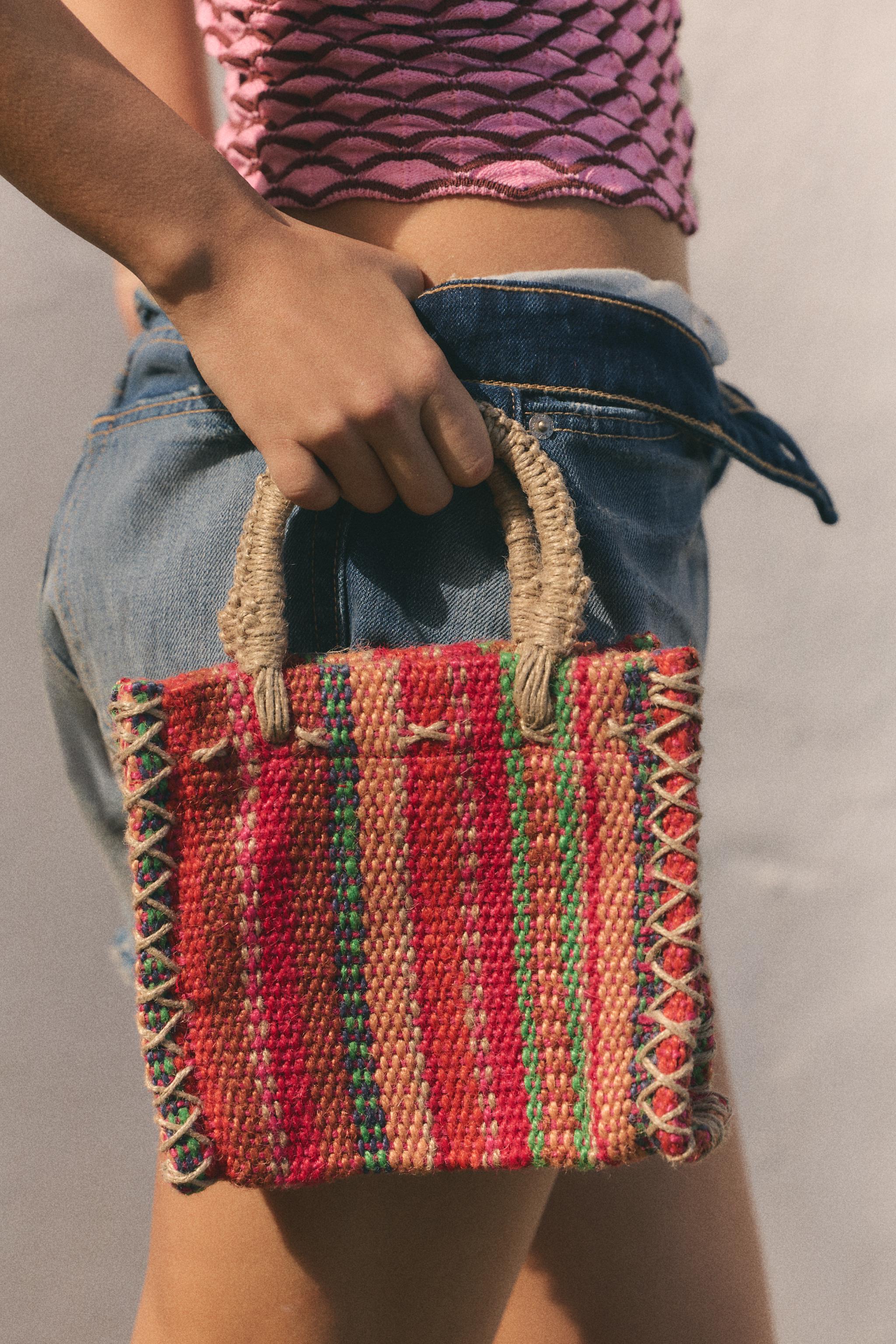 MINI SAC CARRÉ RAYURES 100% JUTE