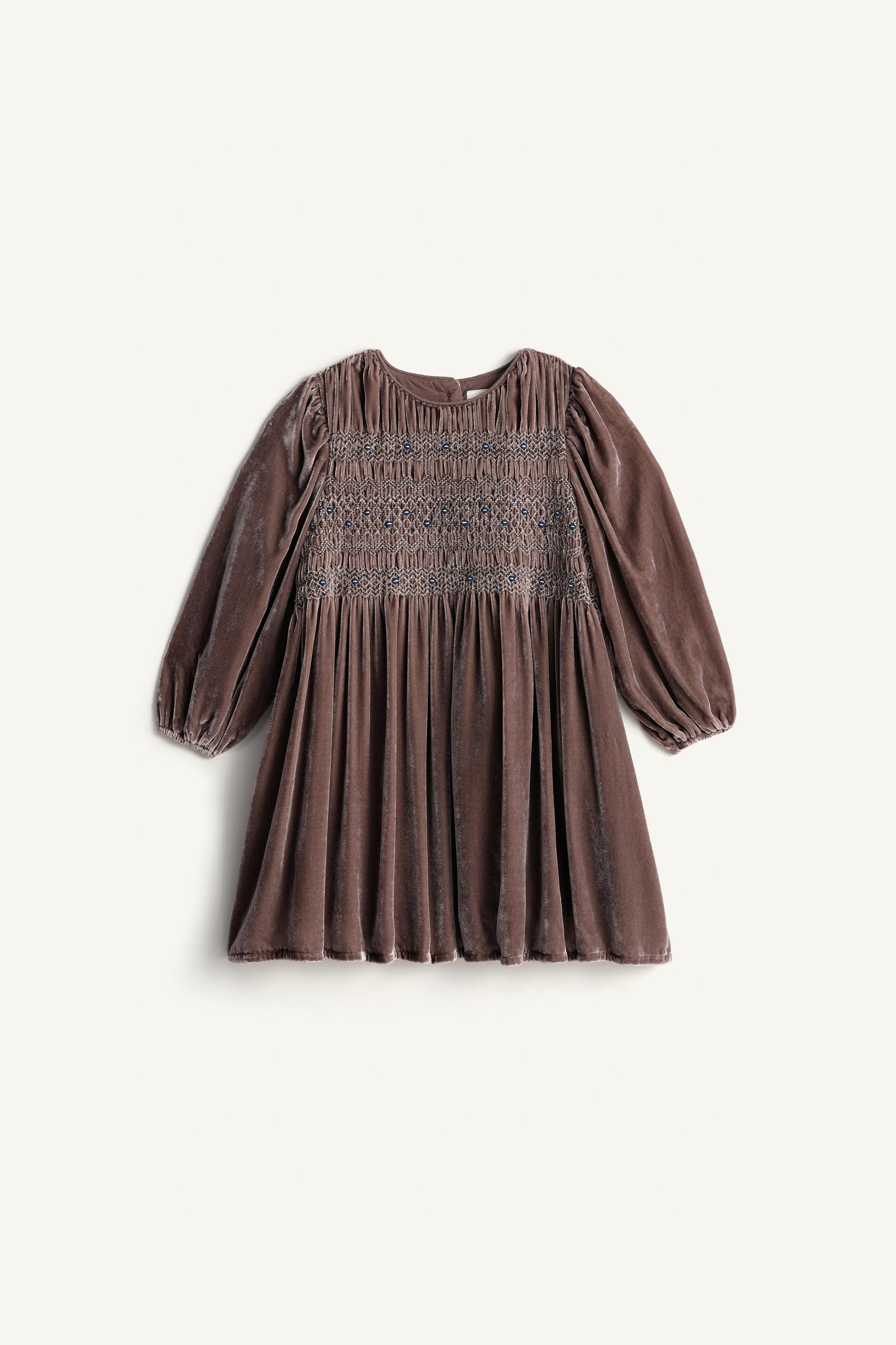 LIMITED EDITION EMBROIDERED SMOCKED VELVET DRESS