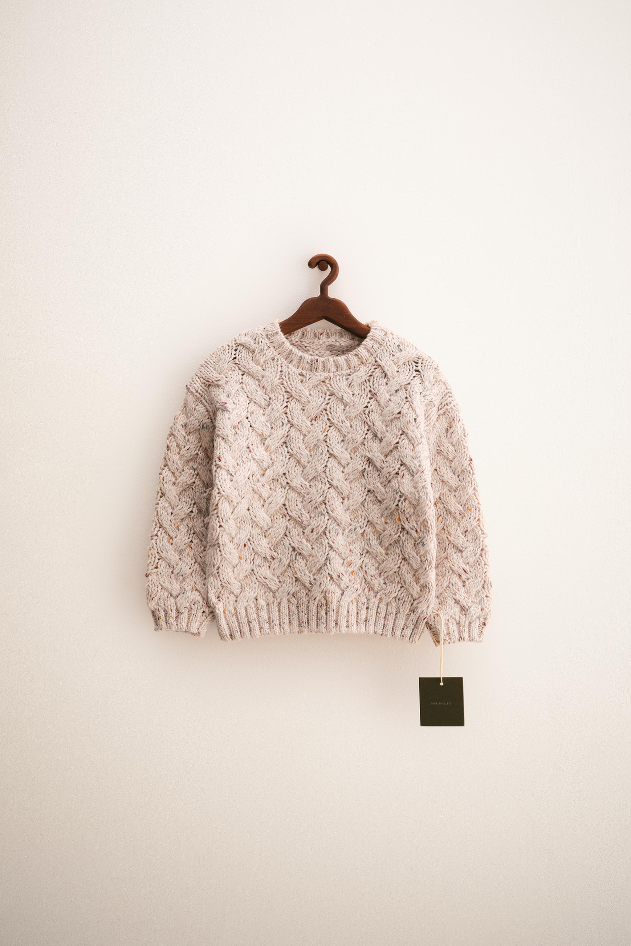 ZARA TIMELESS - WOOL CABLE KNIT BUTTON-UP SWEATER - Ecru